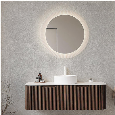 Meuble-lavabo de salle de bain 48 po avec lavabo, lavabo à fixation murale à bords arrondis flottants avec 2 tiroirs, lavabo rond en céramique blanc, sans robinet, pré-assemblé, couleur grain de bois noyer foncé