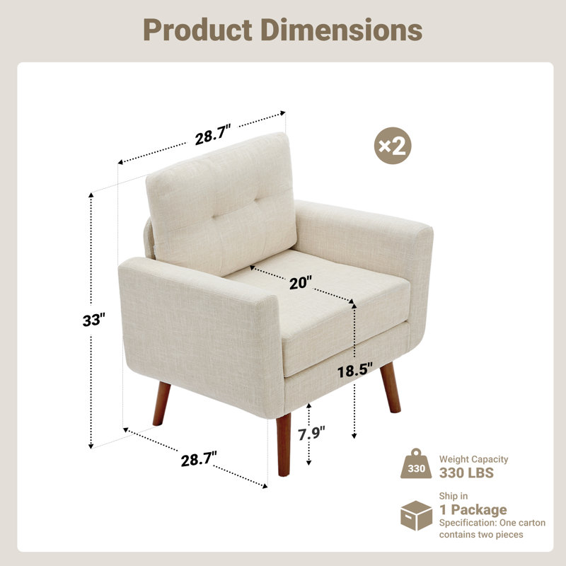 Ensemble de 2 fauteuils 30 "de large capitonnés, Beige