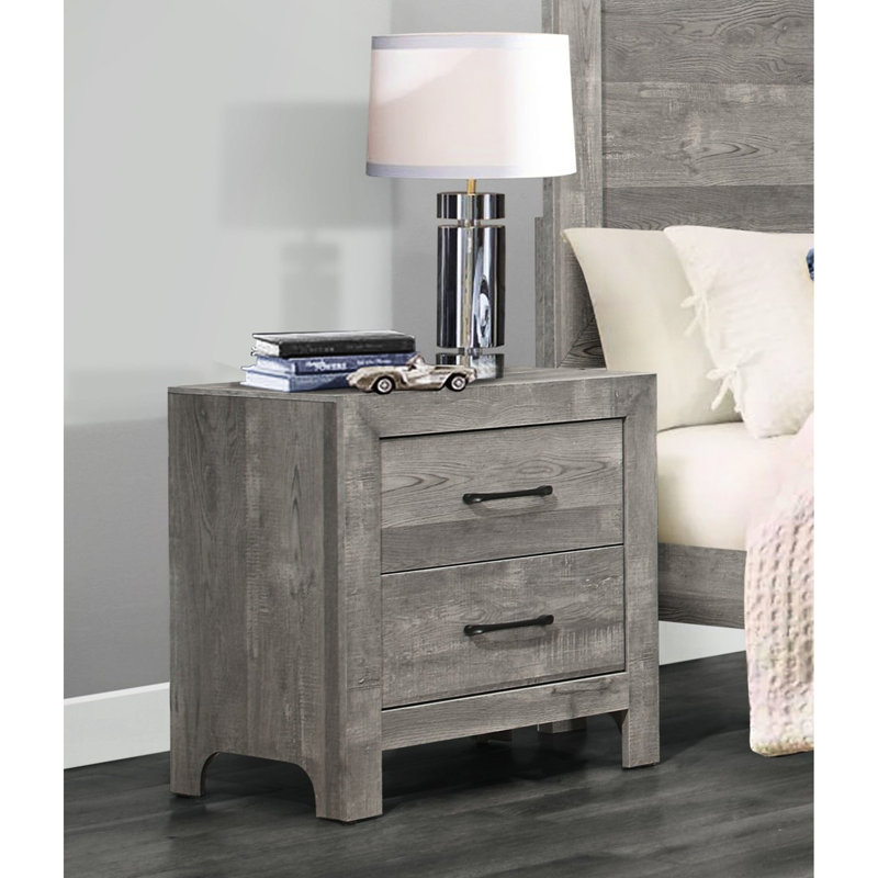 Table de chevet de chambre rustique grise, 2 tiroirs avec poignées en métal, table de chevet en faux bois, pour chambre à coucher, cadre d'ingénierie