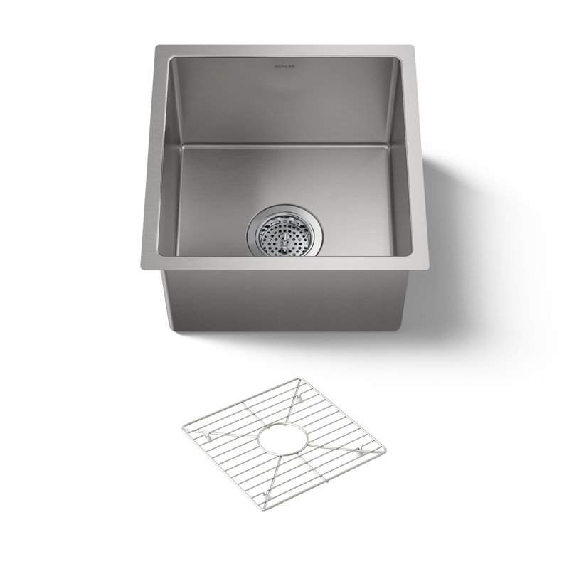 Strive 15" L x 15" W Under-Mount Bar Sink with Basin Rack