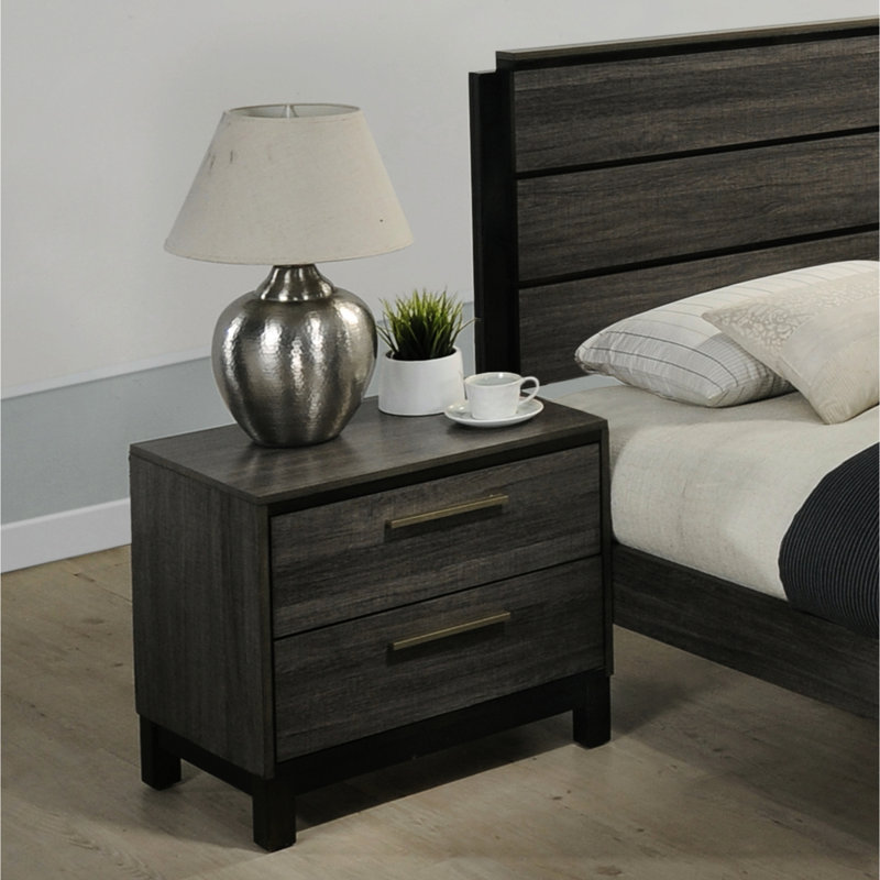 Table de chevet gris antique pour la chambre à coucher, option 2 tiroirs 2 chambres en gris, construction