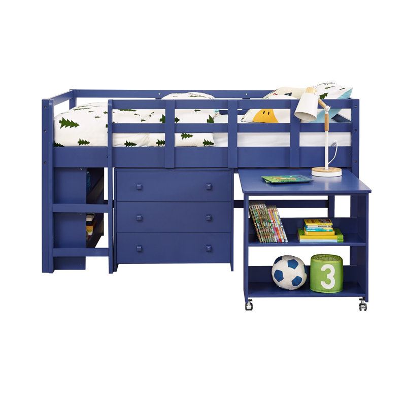Dreem Kids Twin Loft Bed with Drawers, Navy