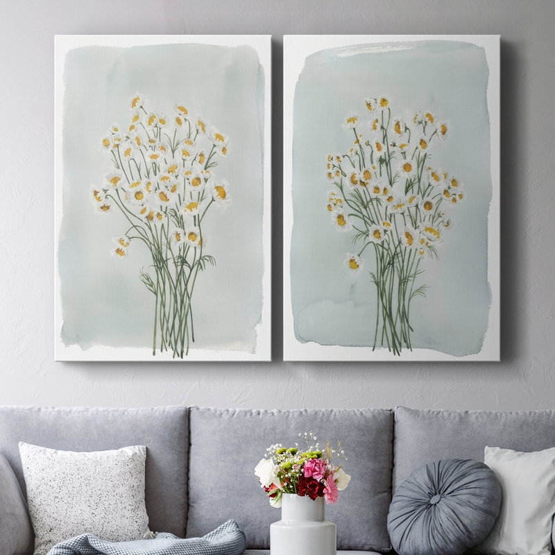 Bouquet de camomille I - Toile tendue avec châssis de qualité supérieure - Prêt à être accroché, H 12 po x l 16 po