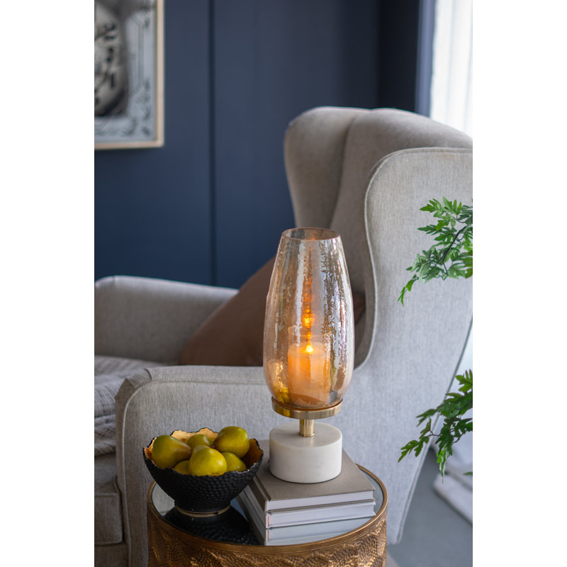 Gold Luster Glass and Marble Hurricane Lamp