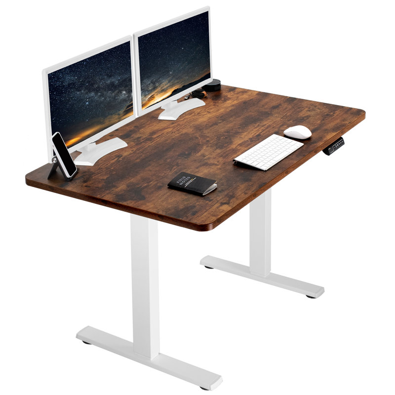 VIVO Single Motor Electric Desk with Push Button Memory Controller, 48.5" H x 48" W x 30" D, Vintage Brown/White
