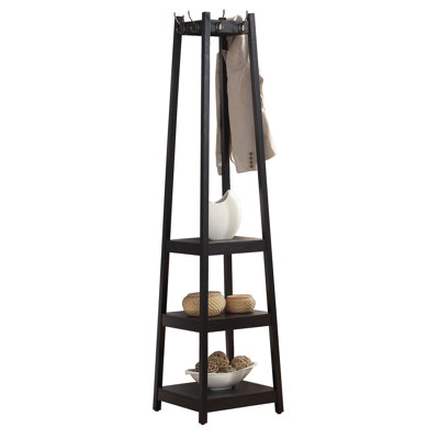 Vassen Coat Rack w/ 3-Tier Storage Shelves in Black Finish