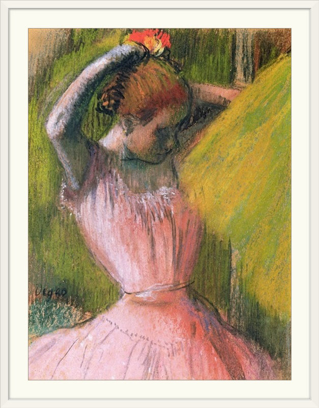 «Dancer Arranging Her Hair, c.1900-12» par Edgar Degas - reproduction d'art, H 24 po x l 20 po x P 1 po, Cadre blanc