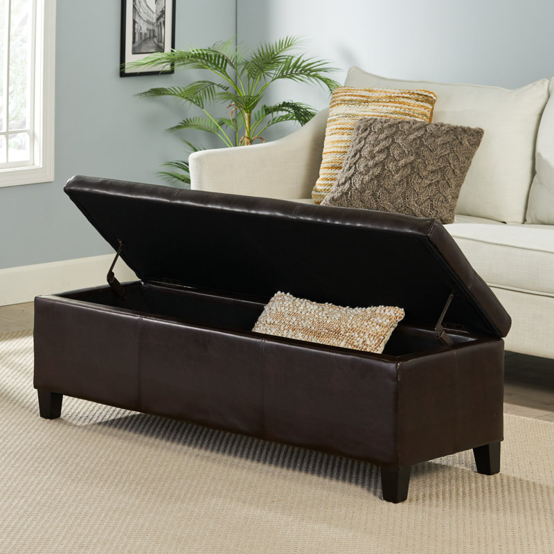 Brown PU Leather Storage Ottoman Bench - Multi-Functional Seating and Hidden Storage Solution