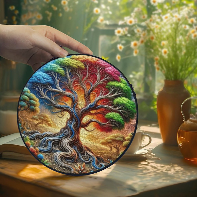 Arbre de vie vibrant avec vitrail Mandala, 11,8 x 11,8 po (30 x 30 cm)