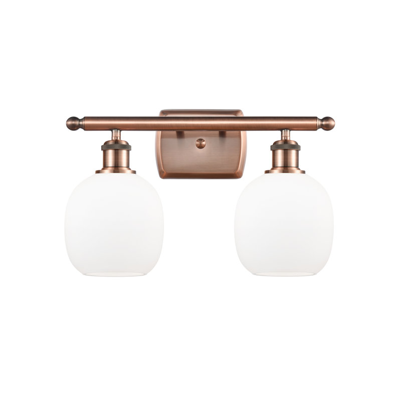 Éclairage de salle de bain à intensité variable 2 lumières Carlucci, Blanc mat, Cuivre antique, Ampoule non incluse