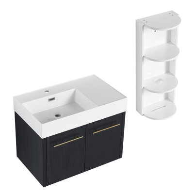Combinaison de salle de bain avec meuble-lavabo de 30 pouces, lavabo en résine épaisse, espace de rangement à double porte, charnières à fermeture en douceur et trois unités séparées, armoire à étincelles de couleur châtaignier noir, capacité assortie, support assorti,