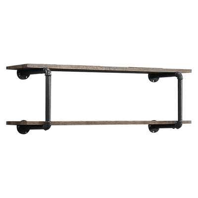 Antique Oak & Sandy Gray Wall Storage Shelf Rack - 2, Metal Frame, Blends Wood And Metal, Simple Installation, Ideal For Different Rooms With Style Finish, 2 Storage, Tube Mixed Material Appeal, Easy