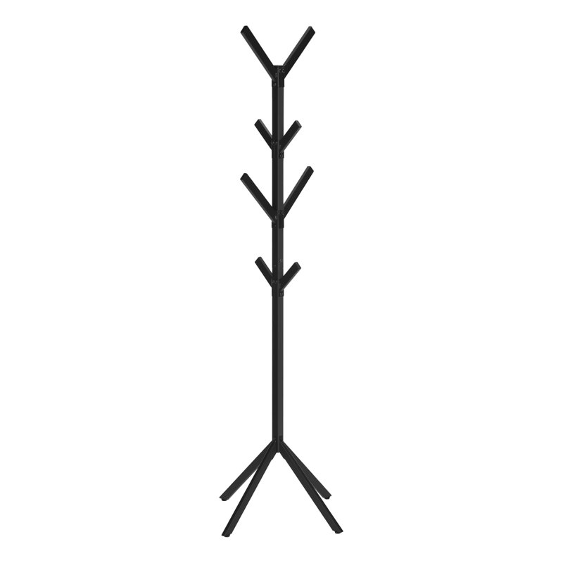 Coat Rack, Hall Tree, Free Standing, 8 Hooks, Entryway, 70"H, Bedroom, Black Metal, Contemporary, Modern, Black