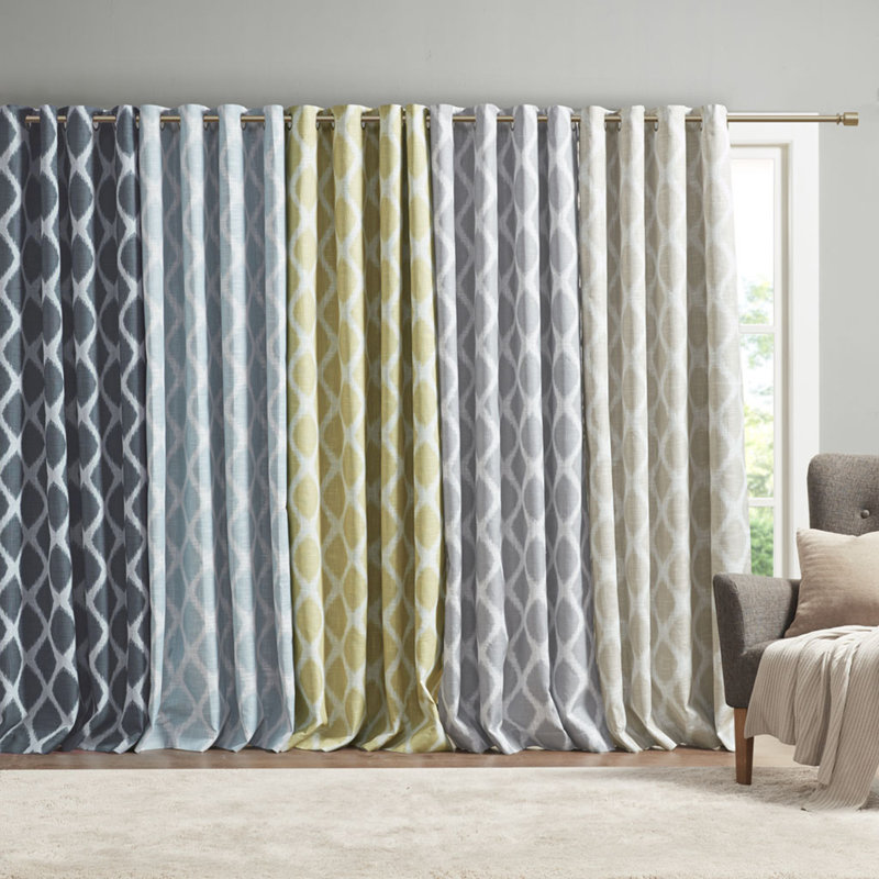Blakesly Printed Ikat Blackout Single Curtain Panel, 100"W x 84"L, Taupe