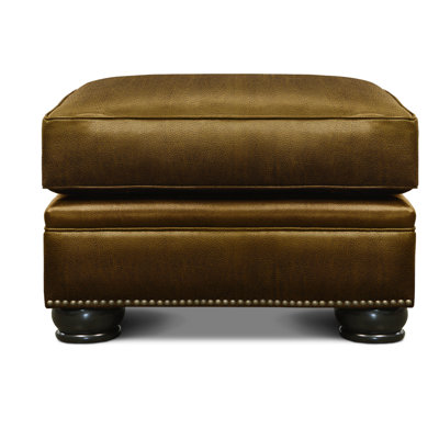 Repose-pieds capitonné rectangulaire en cuir véritable de 28 po de large Royale