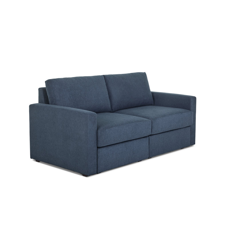 Causeuse modulaire à accoudoirs carrés Flex avec coussins réversibles, H 37 po x l 72 po x P 38 po, Mélange de polyester bleu
