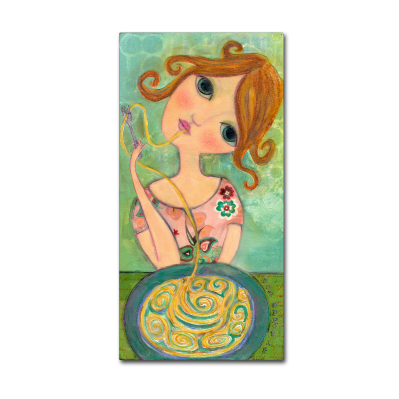 «Big Eyed Girl Bon Appetit» de Berkley, reproduction sur toile tendue, H 47 po x l 24 po x P 2 po