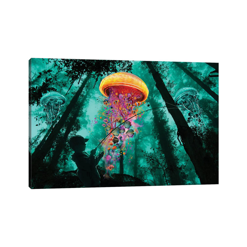 Jelly Fishing 1 Piece Wall Art on Canvas, 101.6 cm H x 66.04 cm W x 1.91 cm D, Wrapped Canvas