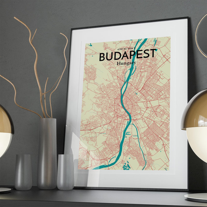 Budapest City Map in Tricolour 1 Piece Wall Art, 36cm H x 24cm W x 0.05cm D