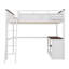 Grand lit surélevé avec bureau intégré, tablette de rangement ouverte et port de chargement USB