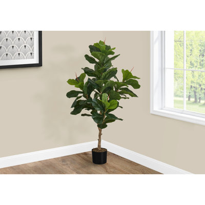 Indoor Decorative Fiddle - 47" Tall, Leaves, Black Pot, Real Touch Tall Artificial No Assembly, , Pot Decor