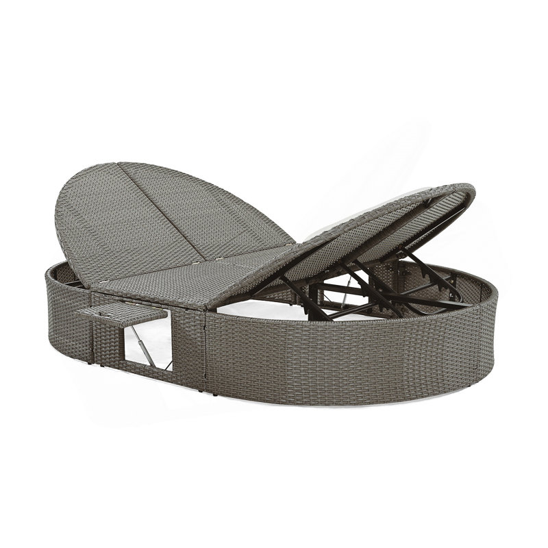 TOPMAX Outdoor Sun Bed Patio 2-Person Daybed With Cushions And Pillows, Rattan Garden Reclining Chaise Lounge With Adjustable Backrests And Foldable Cup Trays For Lawn,Poolside, Gray