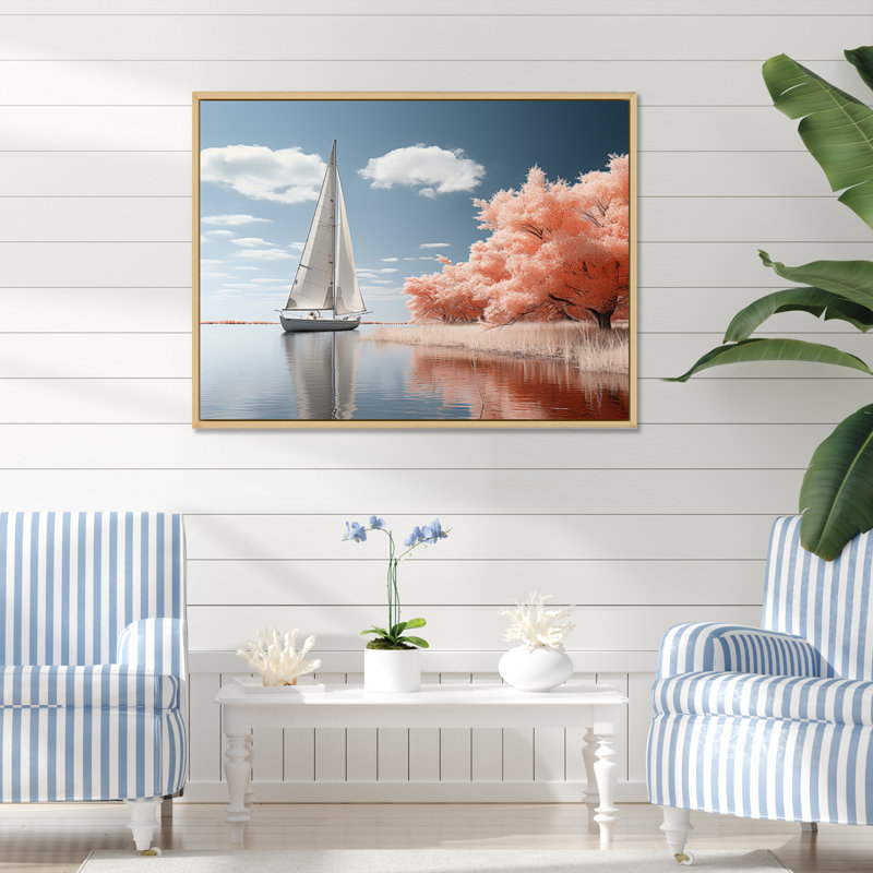 Voilier, sérénité III sur toile, 34" H x 44" W, Cadre naturel flottant