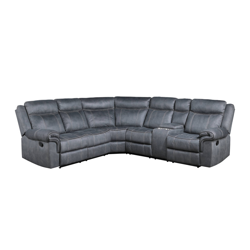 Dollum Two Tone Gray Nubuck Manual Recliner Sectional Sofa W/USB Port & Cupholder Console, Gray