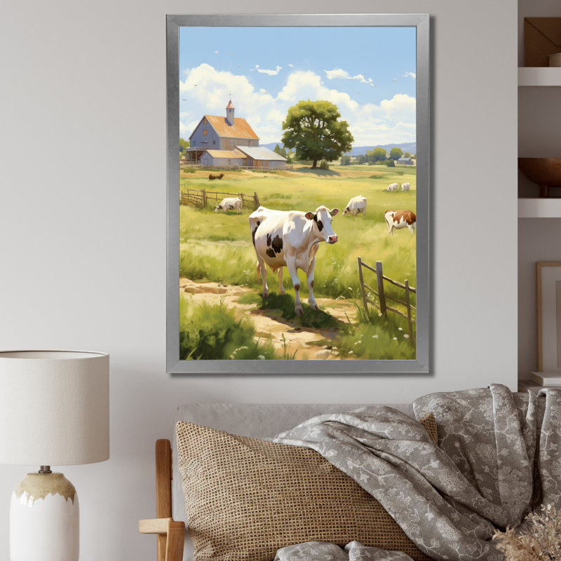 Darach Cow D laitier, sérénité, reproduction d'art sur toile, Cadre photo argenté, H 20 po x l 12 po x P 1 po