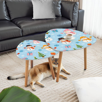 Triangle Nesting Coffee Table Set of 2 Snowman cartoon winter christmas character holiday merry xmas snow End Table Modern Minimalist Side Table Set for Living Room Bedroom
