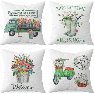 Floral Linen Outdoor Pillow Cover