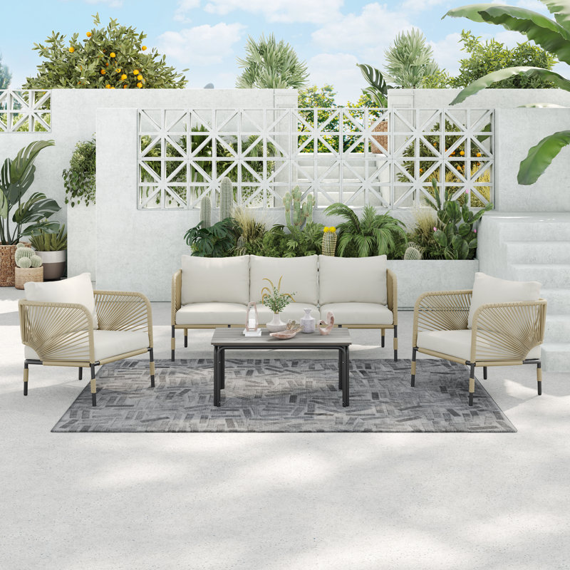 Acklin 5 - Person Patio Conversation Sets with Cushions, Khaki