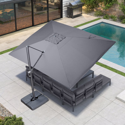 156'' x 120'' Rectangular Cantilever  Dark Grey Umbrella with Base and Fade Resistance Recycled Fabric