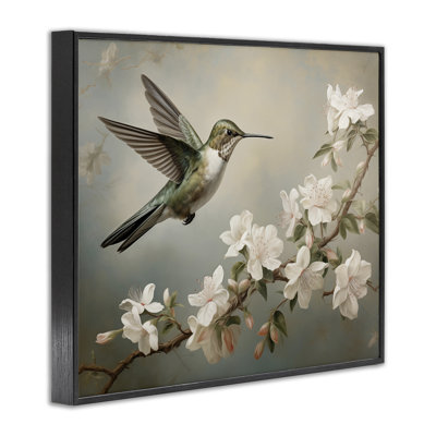 Art de giclée encadrée printanière, colibri printanier et fleurs, design par Arlington Prints