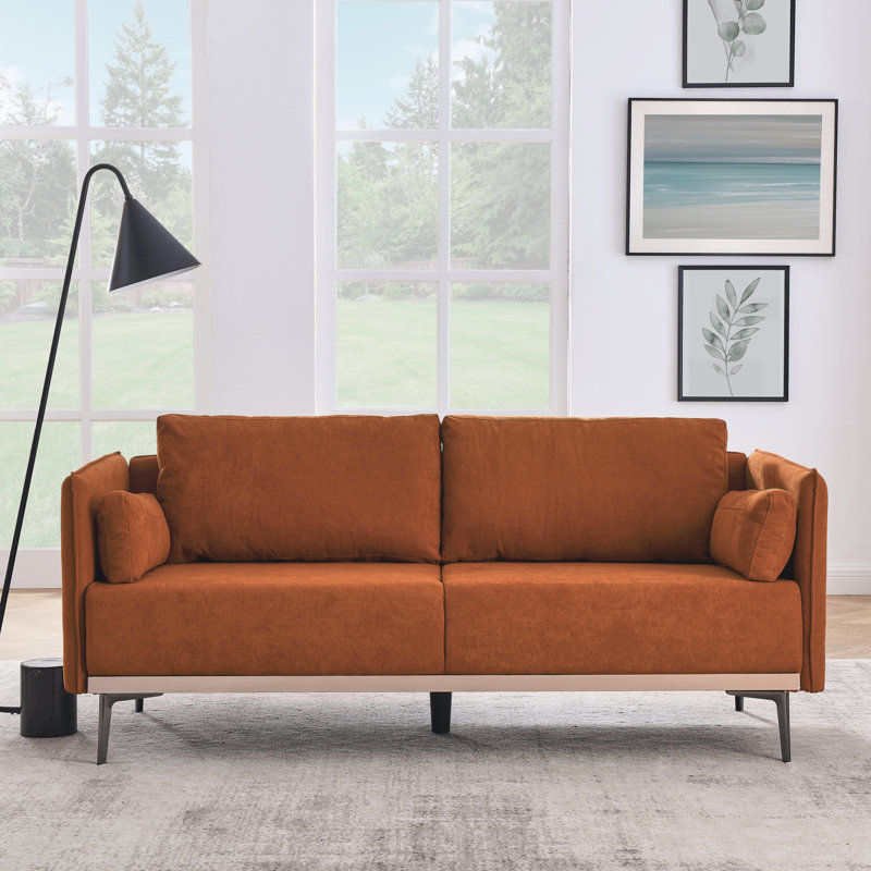 Jeconiah Upholstered 72.83'' Sofa, Orange 100% Linen, 32.28" H x 72.83" W x 31.88" D