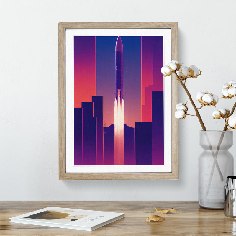 Spaceship No.3 - Single Picture Frame Print, 46cm H x 34cm W x 2cm D, Oak