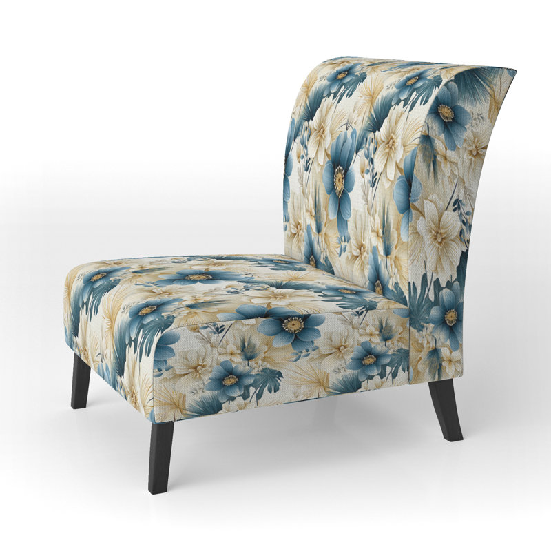Fauteuil de chambre beige et bleu Escape Flowers I - rembourré Cottage