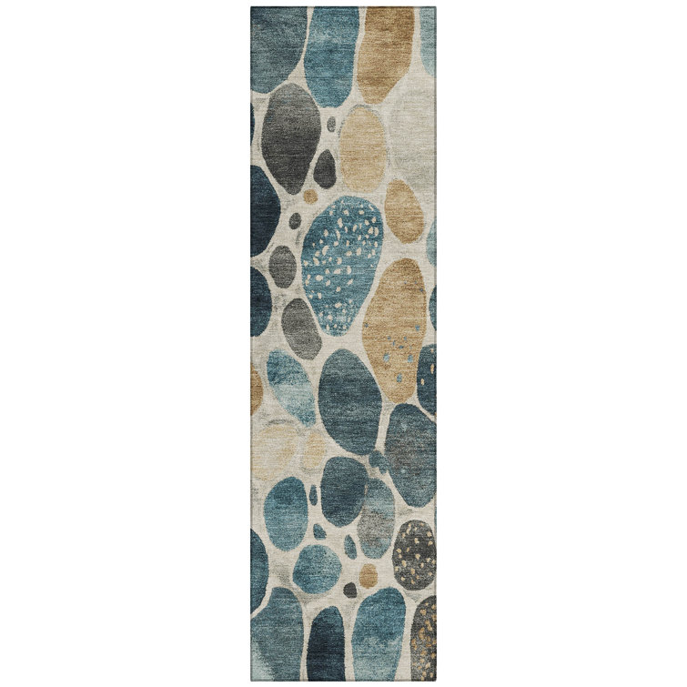 Machine Washable Indoor/Outdoor Xhevrie Teal Rug