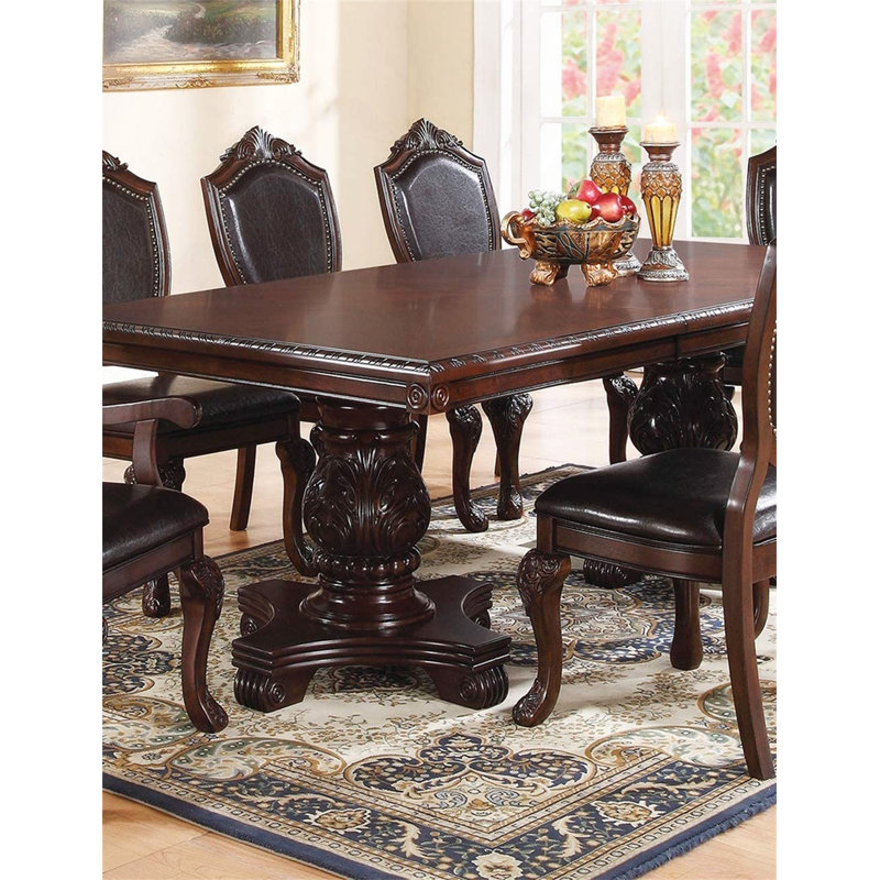 Formal Dining Room Table W Leaf 1Pc Dining Table Only Double Pedestal Base Rectangle Table