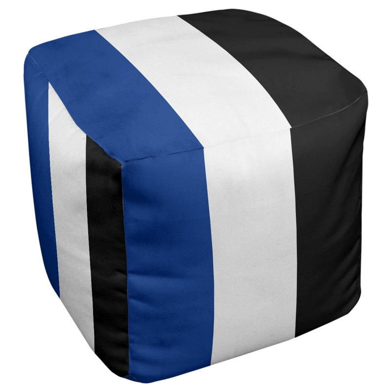 Upholstered Ottoman, Blue/White/Black