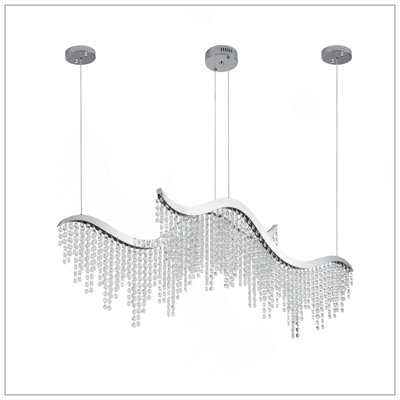 -Inch Modern Wave LED Crystal Chandelier - Adjustable Color Temperature K/K/K - Adjustable Height - Elegant Chandelier For Living Room And Luxurious Space