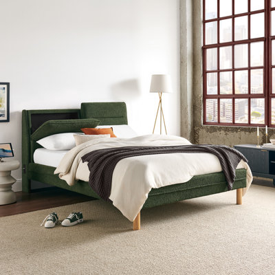Emilia Full Upholstered Bed with Hidden Storage USB Power Ports Boucle Fabric