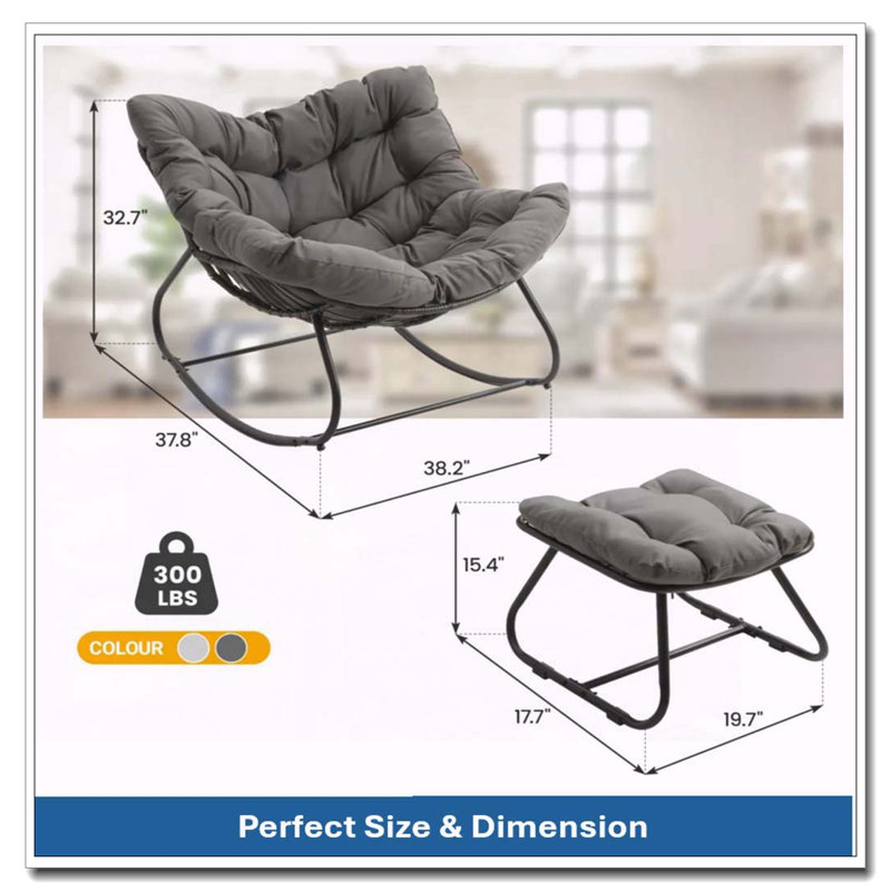Fauteuil à bascule surdimensionné avec repose-pieds, osier toutes saisons, gris foncé, Gris