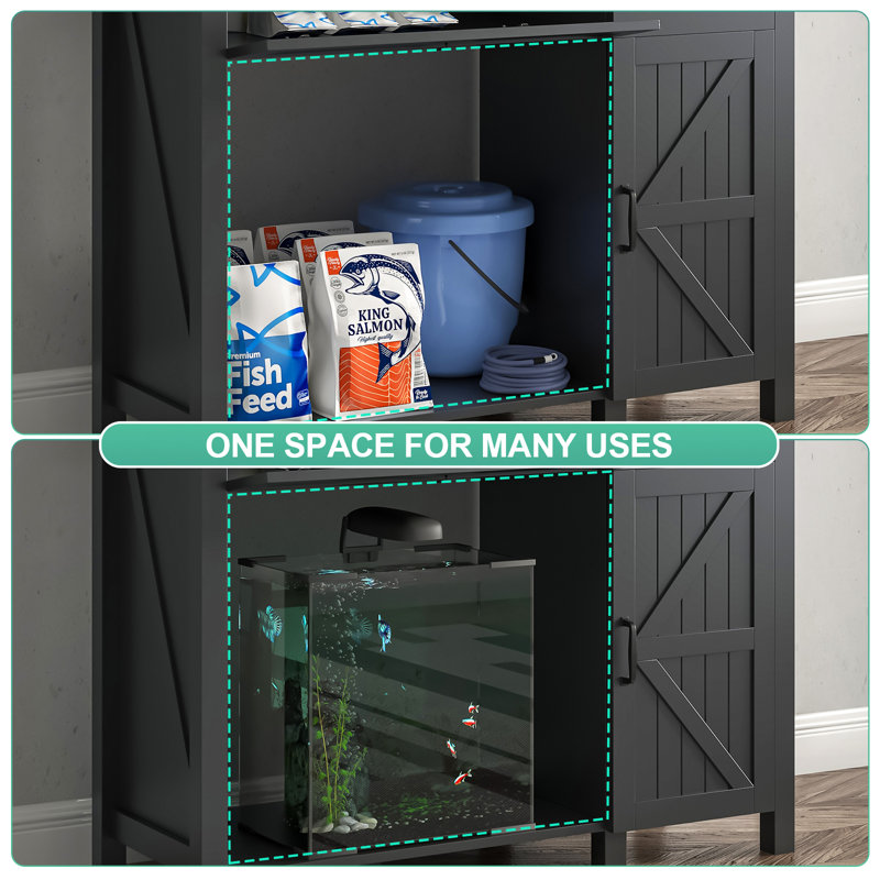 Black Farmhouse 40 Gallon Aquarium Stand with Storage Cabinet