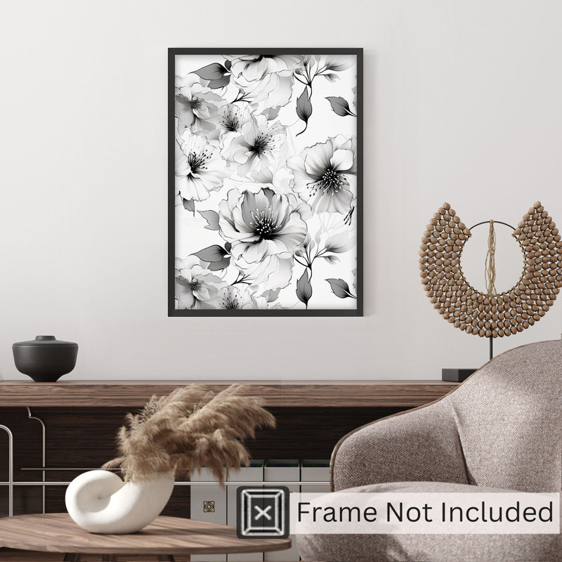 Floral noir et blanc, fleurs, reproduction d'art moderne sans cadre, H 36 po x l 24 po