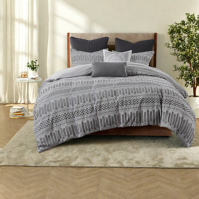 Ensemble de literie en coton de style campagnard, édredon gris noir pour la maison