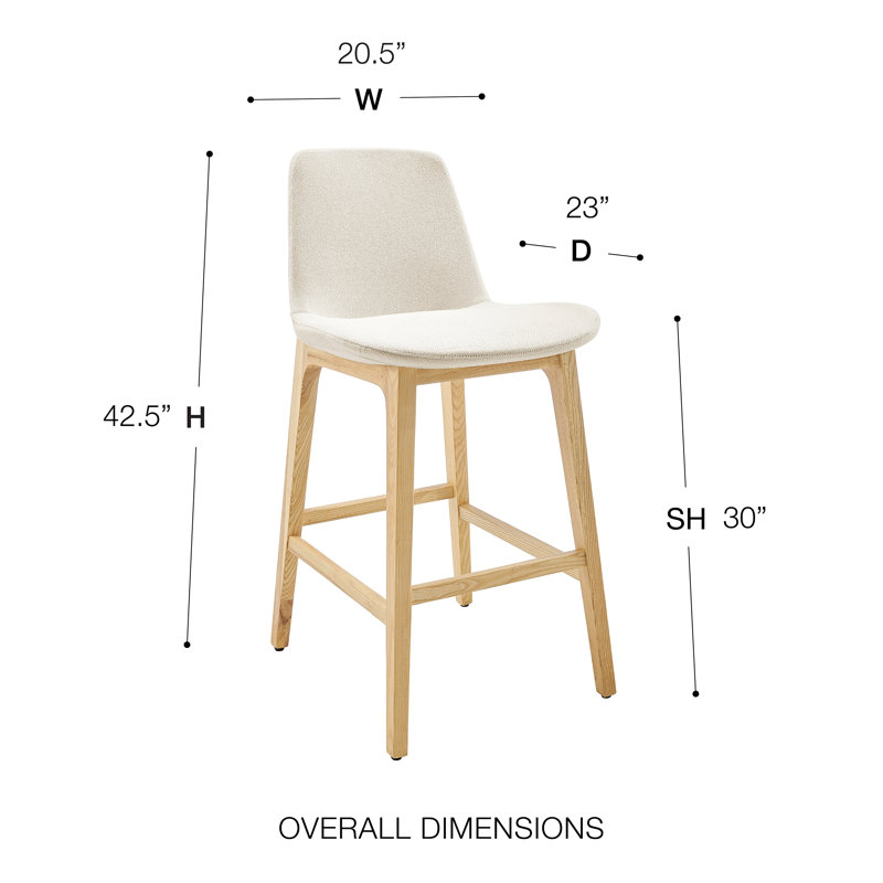 Amar Bar Stool In Fabric And Natural Ash Base - Set Of 1, White
