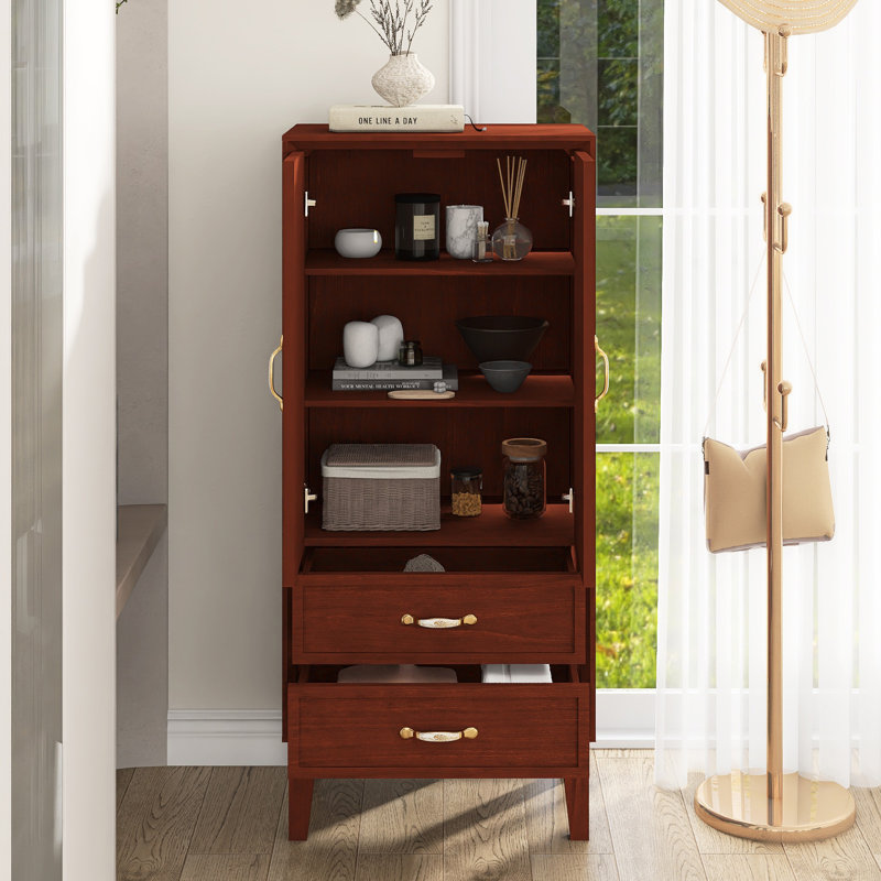 Armoire de rangement de 53,5 po de hauteur Mid-Century moderne avec 2 tablettes réglables et 2 tiroirs, Brun