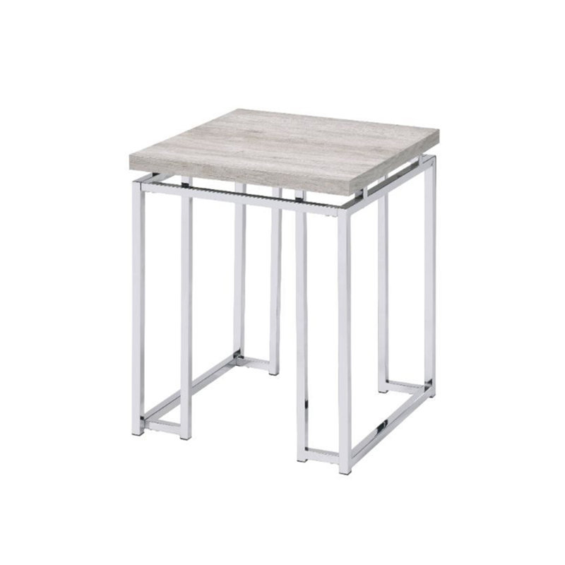 Table de bout en chêne naturel et chrome avec base en métal