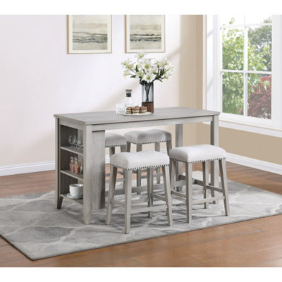 Light Gray 5pc Counter Height Dining Set Table 4x High Stools Modern Dining Room Furniture Solidwood